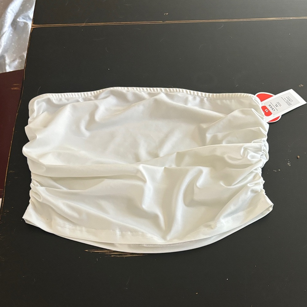 Cider White Ruched Strapless Bandeau Top